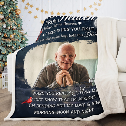 Custom Photo A Hug From Heaven Memorial - Personalized Photo Blanket - Gifts For Memorial, Gift For Loss, Mourning Gift