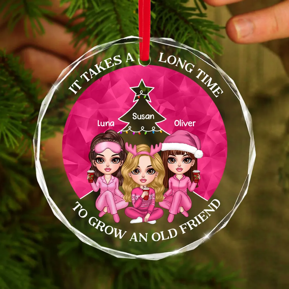 Pink Christmas Besties Sister Christmas Tree Personalized Acrylic Ornament