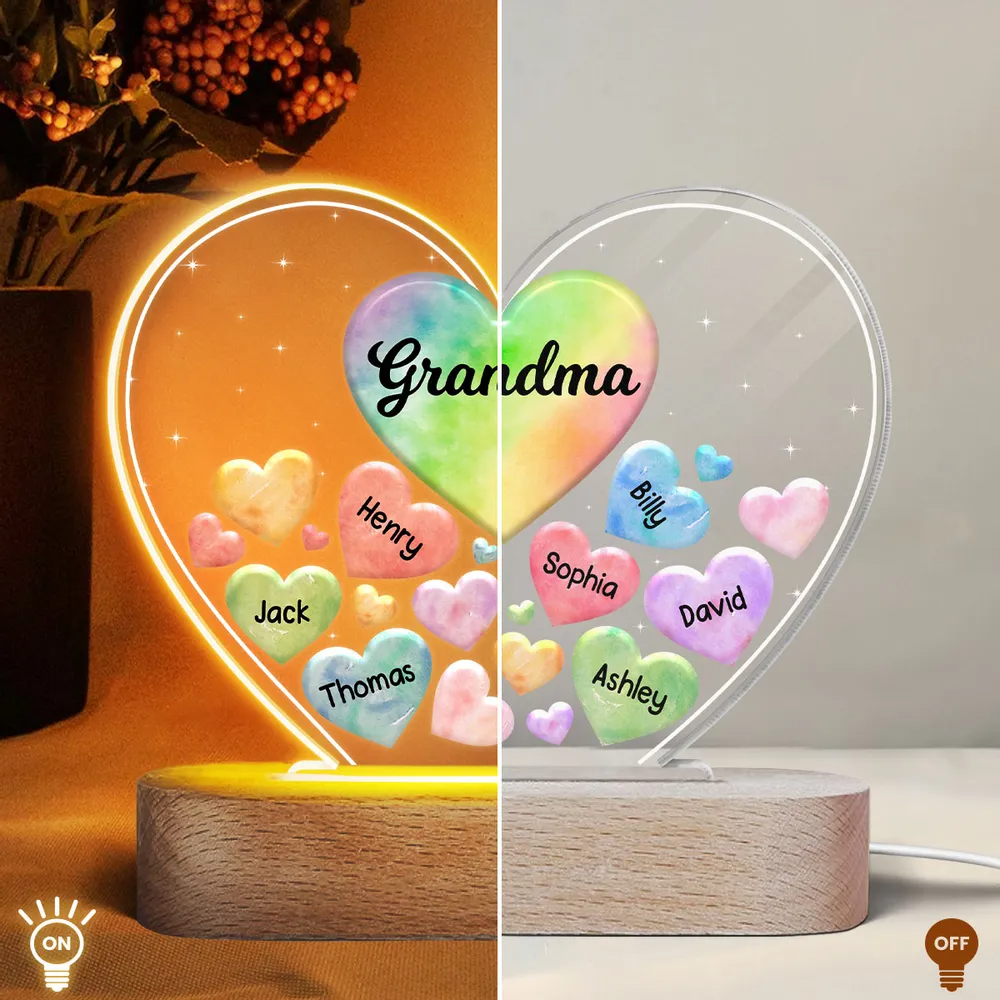 Grandma Mom Hearts In Heart Personalized Acrylic Heart LED Night Light