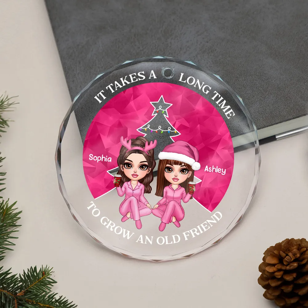 Pink Christmas Besties Sister Christmas Tree Personalized Acrylic Ornament