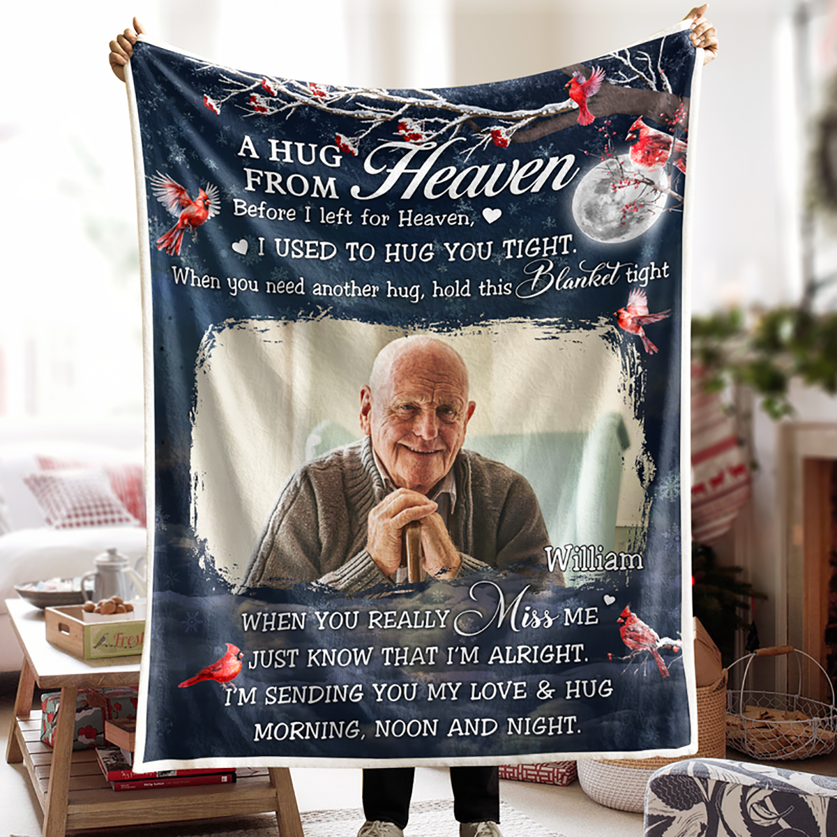 Custom Photo A Hug From Heaven Memorial - Personalized Photo Blanket - Gifts For Memorial, Gift For Loss, Mourning Gift