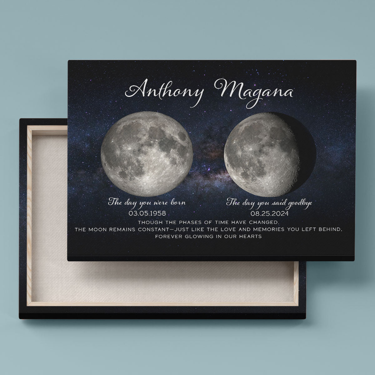 Lost Loved One Moon Phase Art Memorial Sympathy Gift Personalized Canvas