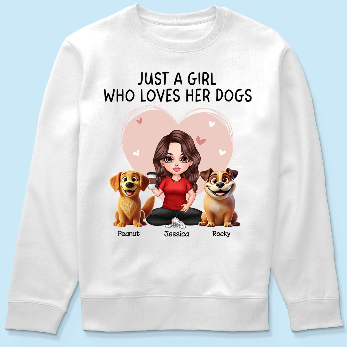 Just A Girl Who Loves Her Dogs Realistic Cartoon Dogs Personalized Shirt, Valentine's Day Gift For Dog Lover