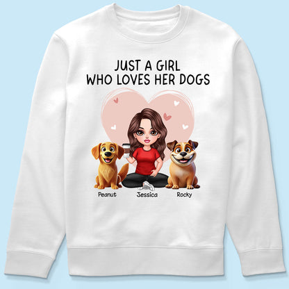 Just A Girl Who Loves Her Dogs Realistic Cartoon Dogs Personalized Shirt, Valentine's Day Gift For Dog Lover