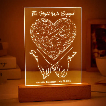 Fingers Hooked Heart Custom Star Map Personalized Acrylic Plaque With LED Night Light, Perfect Anniversary Gift, Love Keepsake For Her, For Him