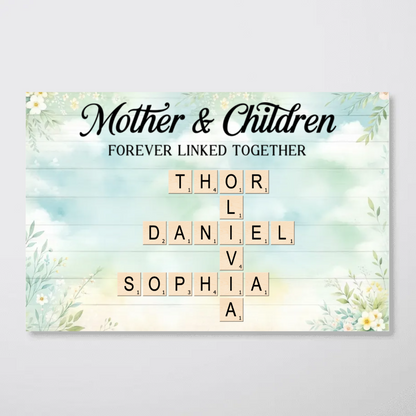 Mother & Daughters Sons Forever Linked Together Crossword Puzzle Art Personalized Poster