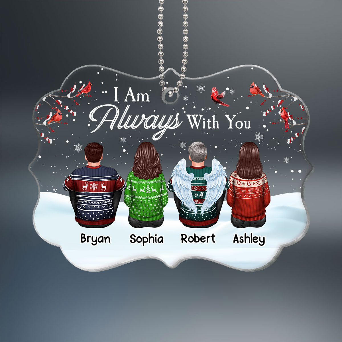 Family Memorial In Snow Cardinals Personalized Acrylic Ornament