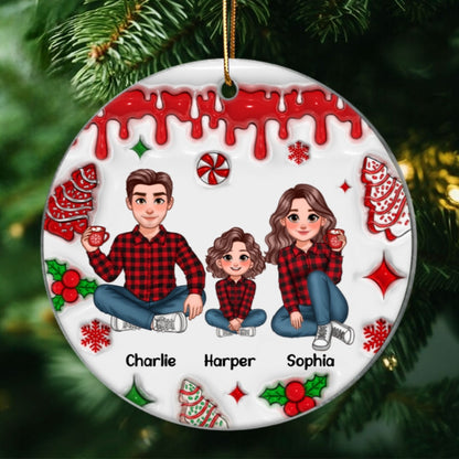 3D Inflated Effect Animated Family Christmas Cake Personalized Acrylic Ornament, Christmas Decoration, Christmas Gift For Family