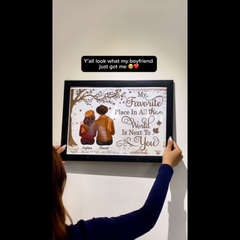 Embracing Couple Sitting Under Tree Personalized Horizontal Poster, Valentine‘s Day Gift For Him, For Her