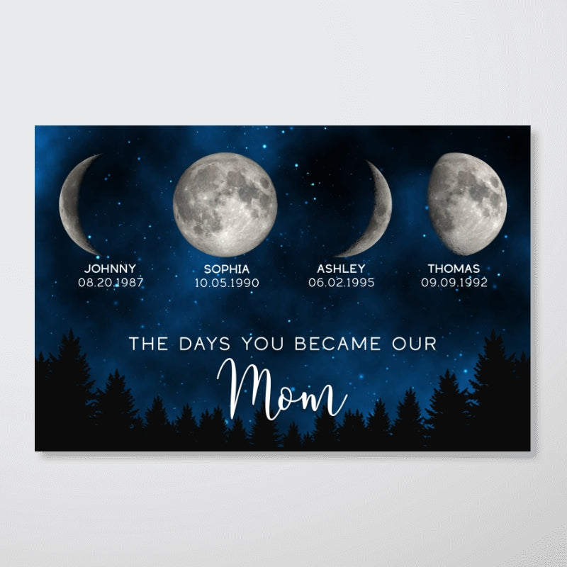 Galaxy Night Custom Birthday Moon Phase The Days You Became Our Mom Personalized Poster, Heartfelt 2025 Mother's Day Gift For Mom
