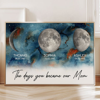 Gradient Galaxy Custom Birth Moon Phase The Days You Became Our Mom Personalized Poster, Heartfelt 2025 Mother's Day Gift For Mom