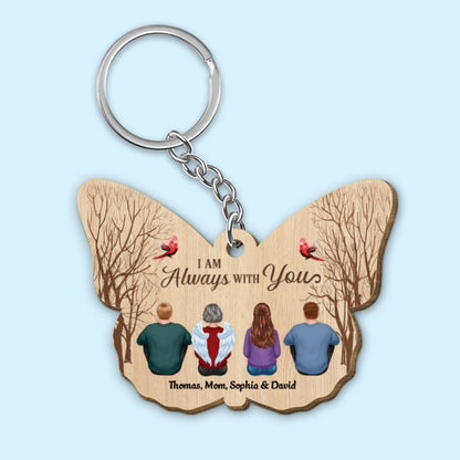 Family Always With You Memorial Remembrance Keepsake Personalized Butterfly Wooden Keychain