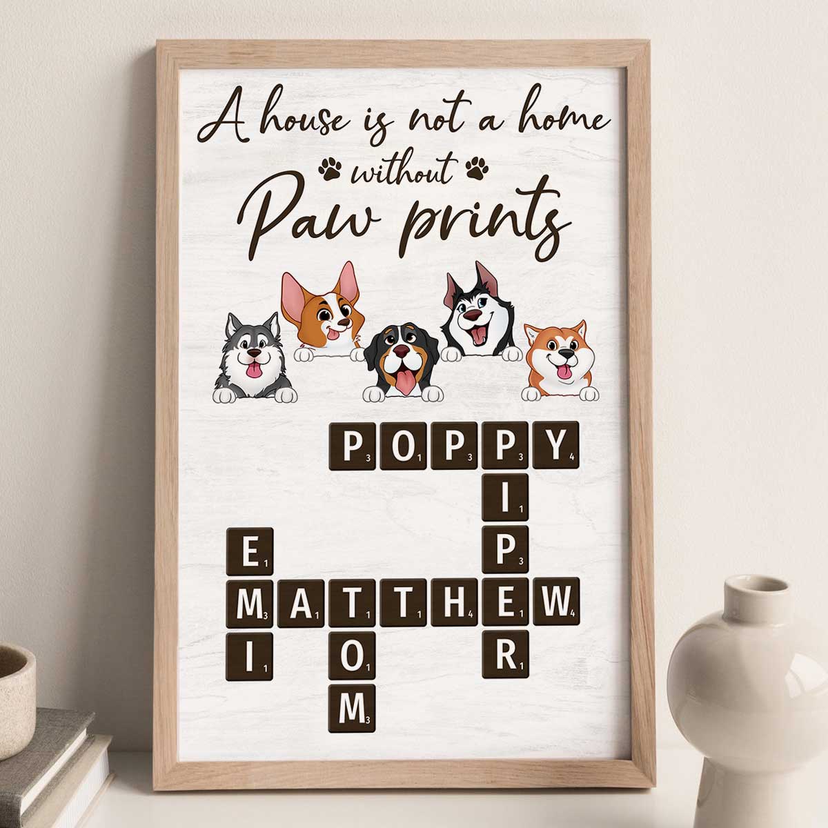 Home With Paw Prints Peeking Dog Cat Crossword Puzzle Art Personalized Poster