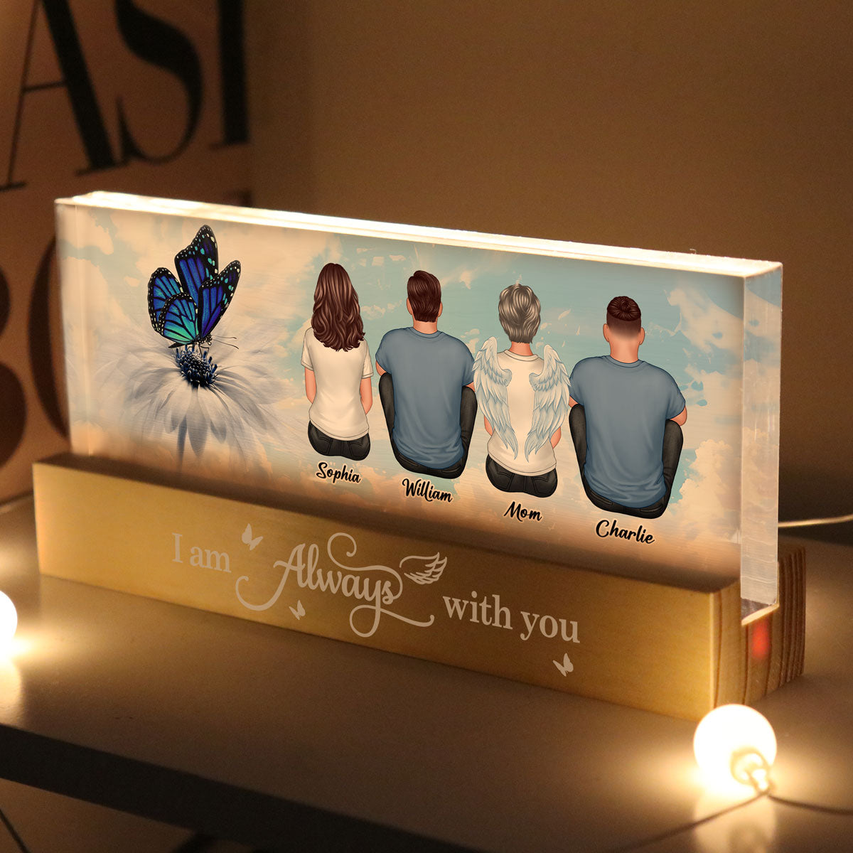 Blue Butterfly I Am Always With You Memorial Personalized LED Night Light