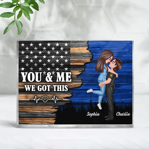 Hero Couple Half Flag Gifts by Occupation Gift For Her Gift For Him Firefighter, Nurse, Police Officer Personalized Acrylic Block Plaque, Anniversary Gift for Couple, Dad Mom