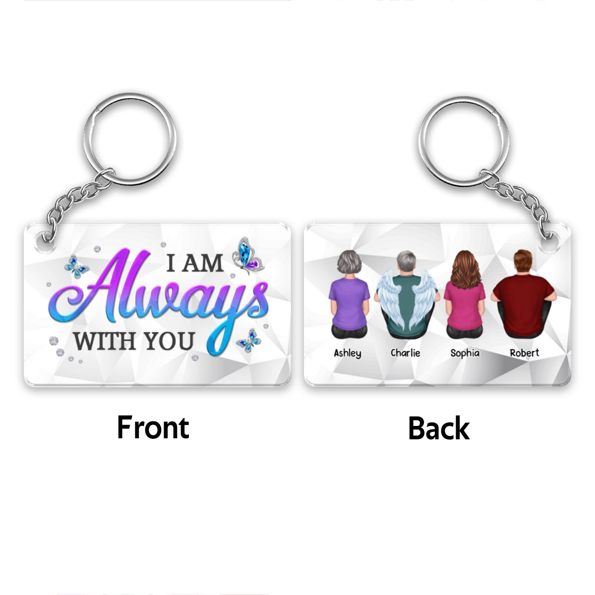 Blue Purple Butterfly Family Memorial Remembrance Keepsake Personalized Acrylic Keychain