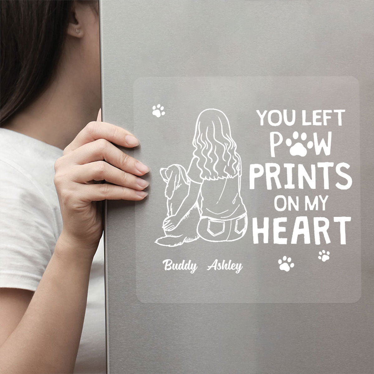 You Left Paw Prints On My Heart Outline Dog Memorial Personalized Decal