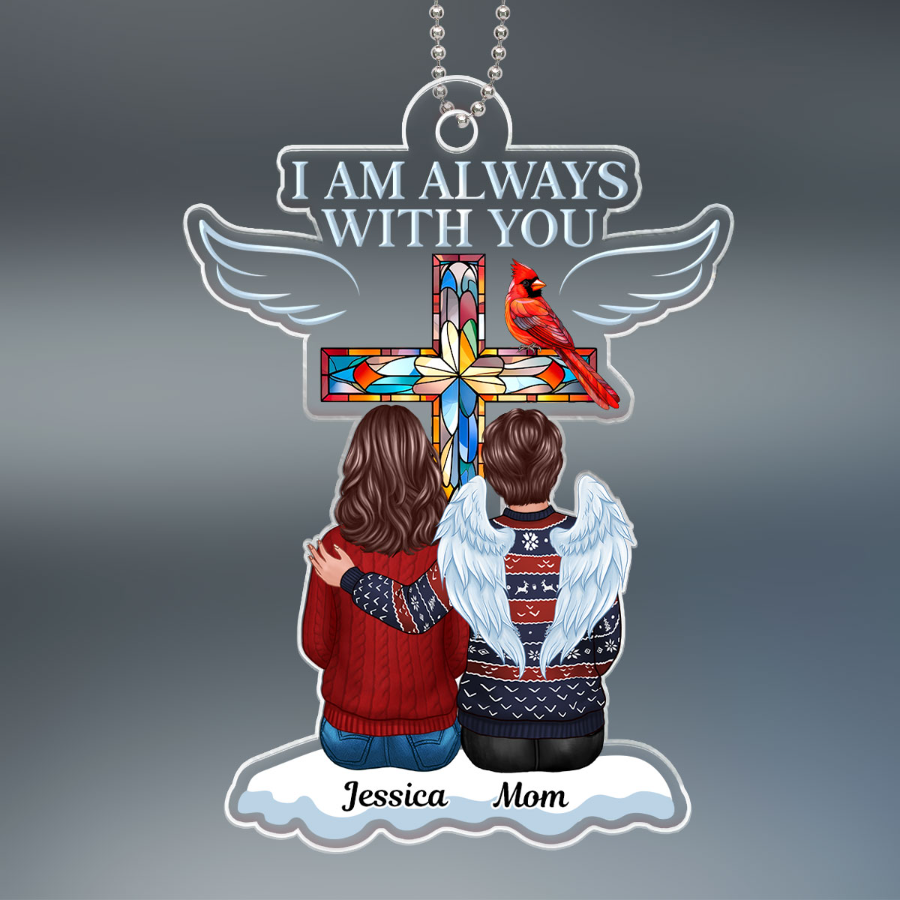 Family Memorial Keepsake Stained Glass Cross Cardinal Personalized Acrylic Ornament