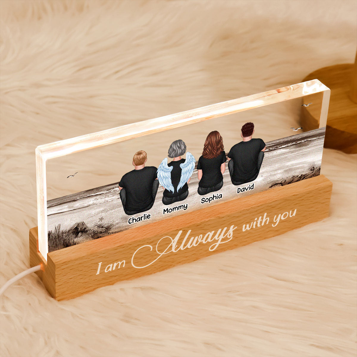 Always With You Sky Family Members, Memorial Personalized Acrylic Block LED Night Light, Sympathy Gift