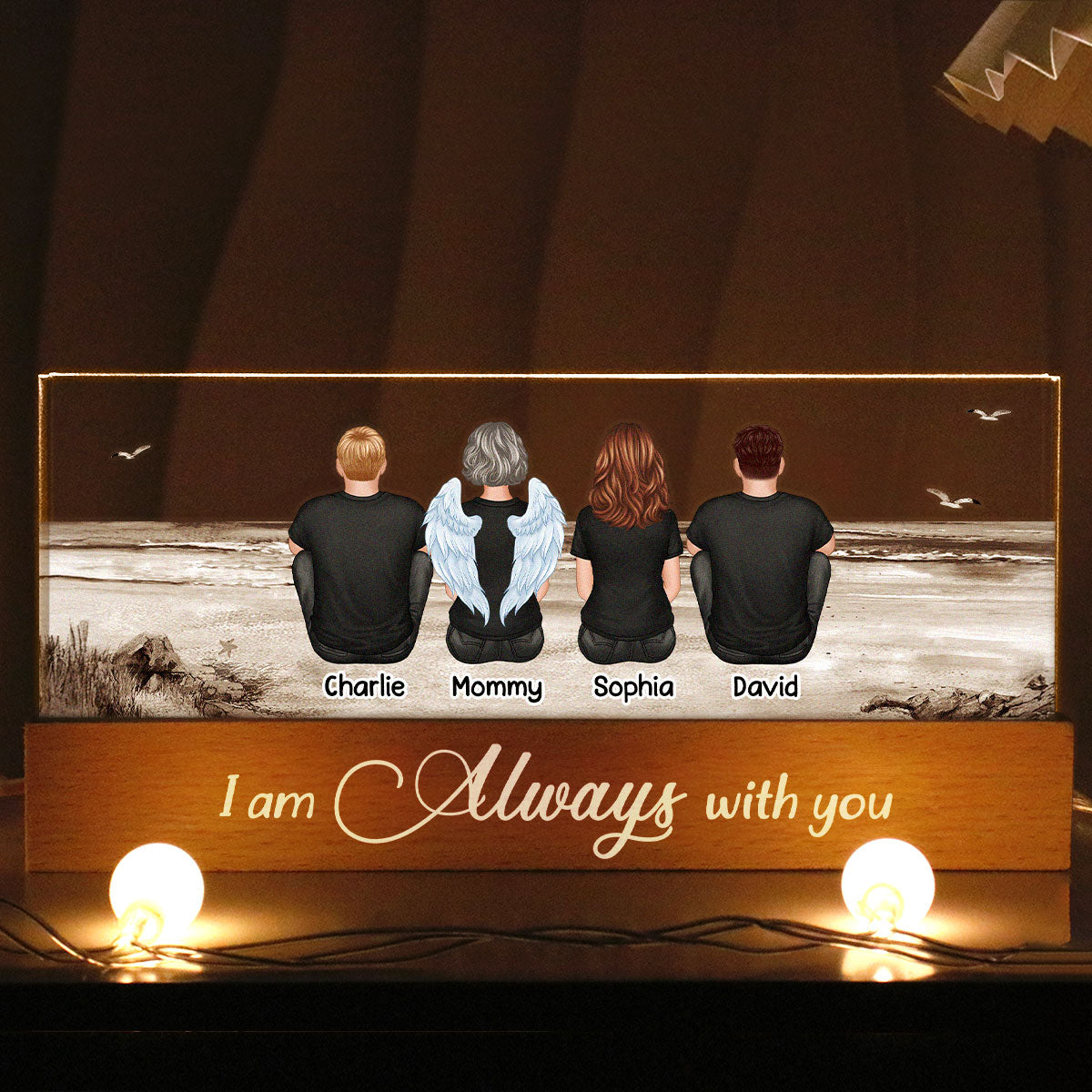 Always With You Sky Family Members, Memorial Personalized Acrylic Block LED Night Light, Sympathy Gift