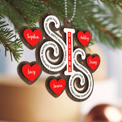 Sister Christmas 2-Layer Wooden Ornament 2024 Personalized Gifts for Sisters, Best Friends, Siblings