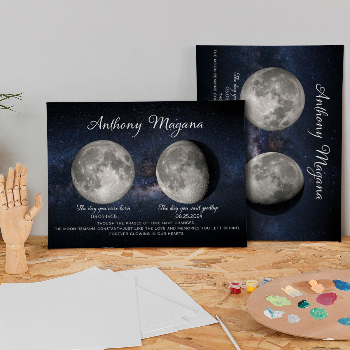Lost Loved One Moon Phase Art Memorial Sympathy Gift Personalized Canvas