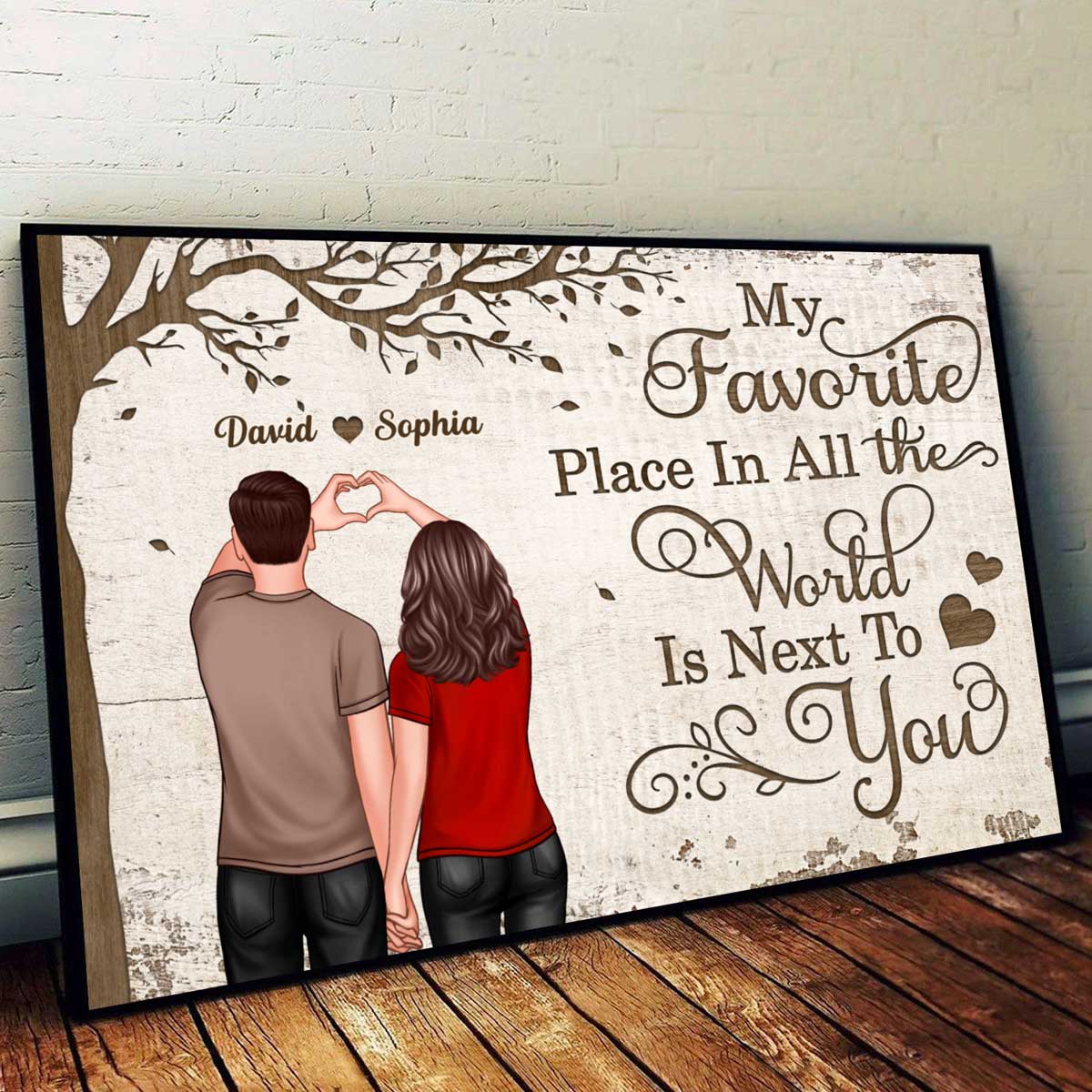 Back View Couple Heart Hands Favorite Place Personalized Horizontal Poster, Gift For Him, For Her