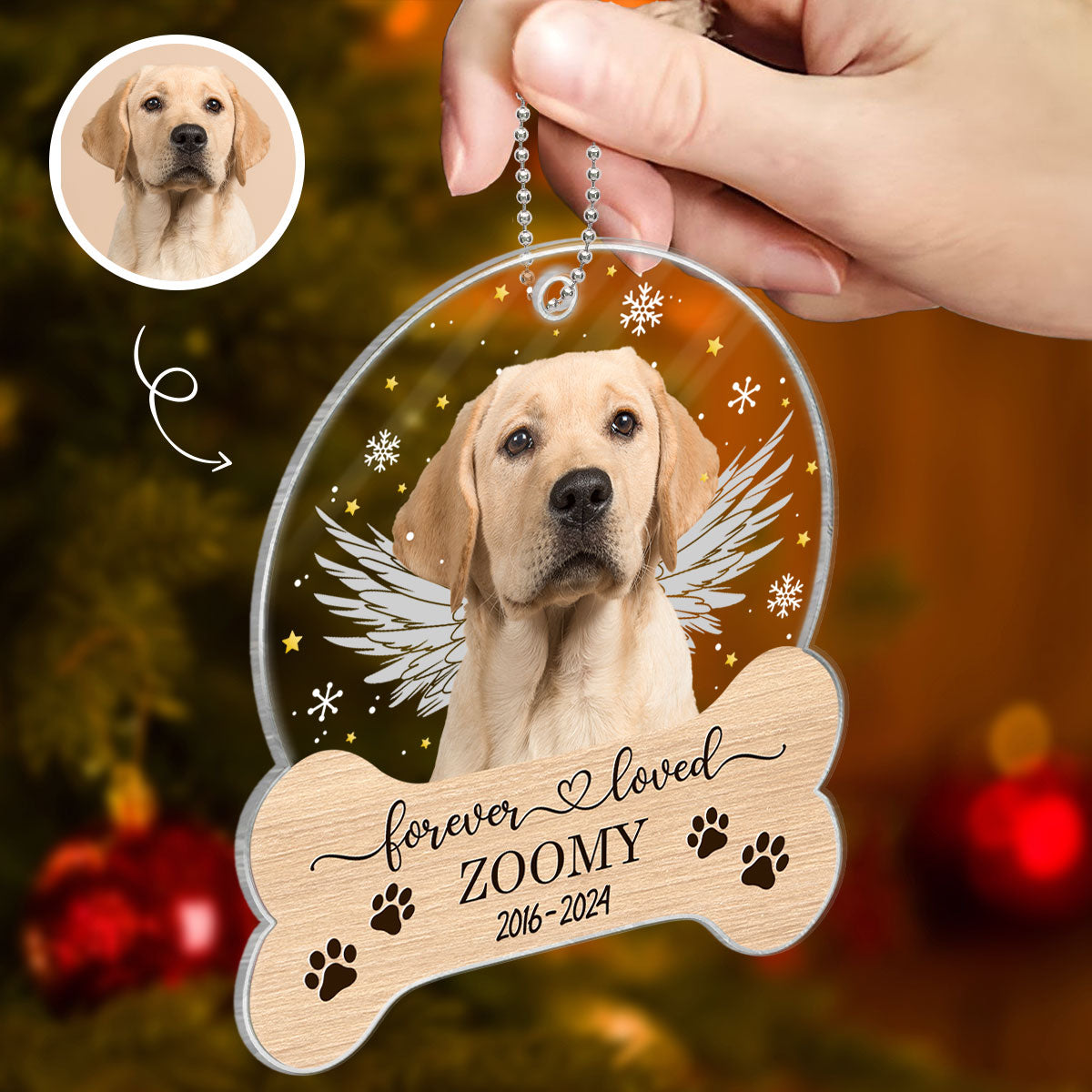 Personalized Dog Memorial Ornament, Custom Dog Photo Christmas Ornament, Pet Memorial Keepsake, Forever Loved Sympathy Gift