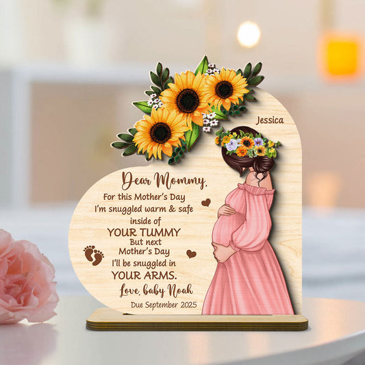Personalized Pregnant Mom Baby Bump Wooden Plaque, Pregnancy Announcement, Expecting Parents, Mother's Day Gift for Mom