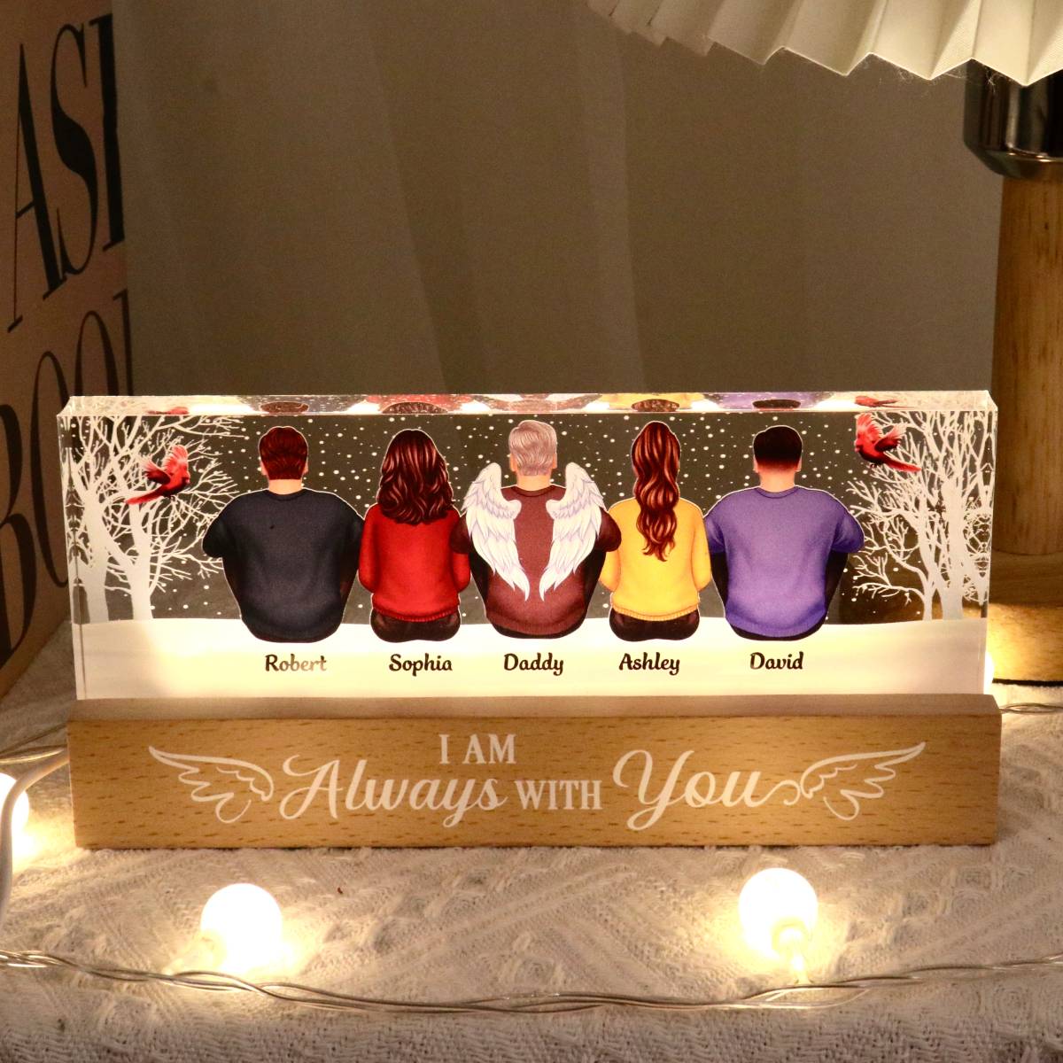 Always With You Snow Memorial Remembrance Sympathy Gift Personalized Acrylic Block LED Night Light