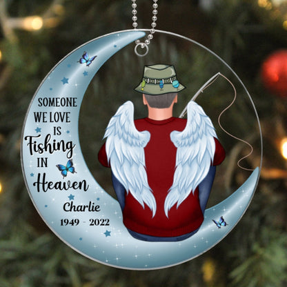 Fishing In Heaven Memorial Keepsake Moon Personalized Acrylic Ornament