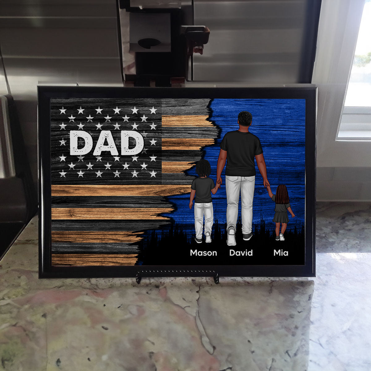 Dad Grandpa Papa Walking With Kids Half Nation Flag Personalized Horizontal Poster, Gift For Dad, For Grandpa, For Husband