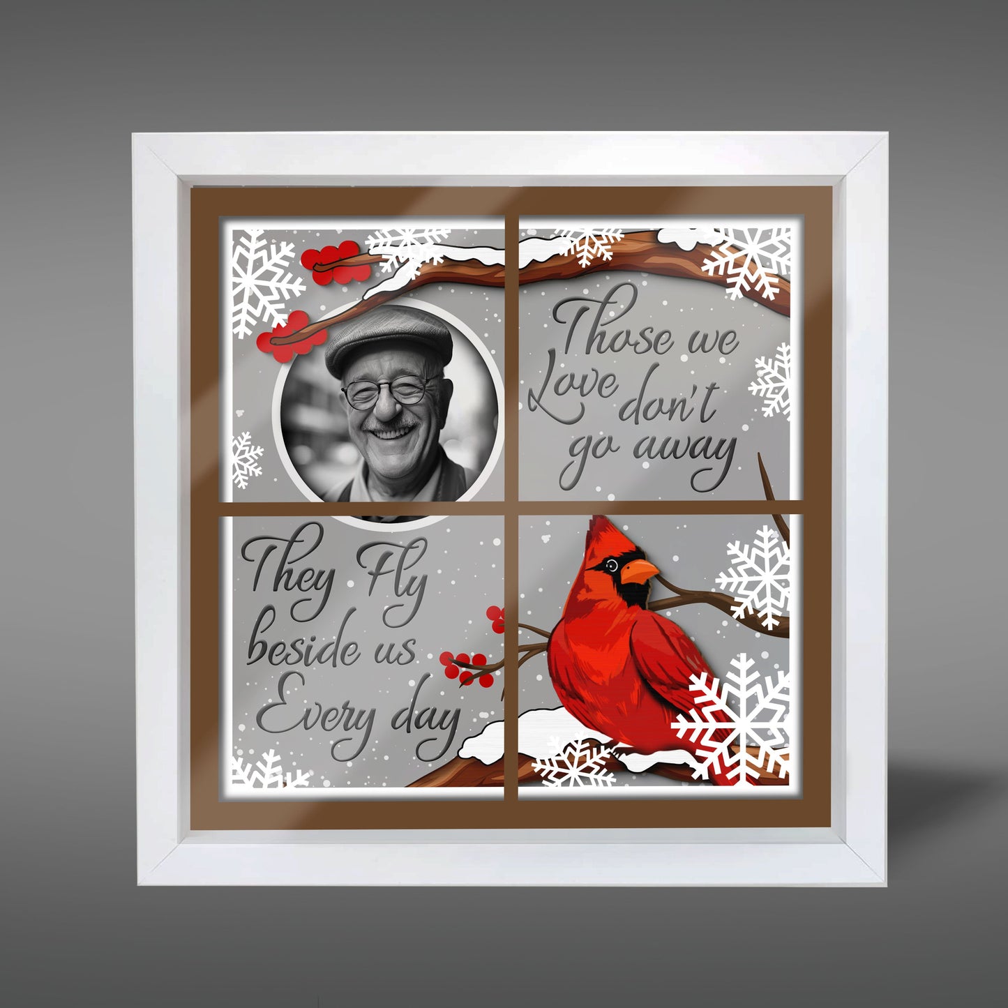 Those We Love Don't Do Away Cardinal Outside Window Memorial Keepsake Personalized Shadow Box