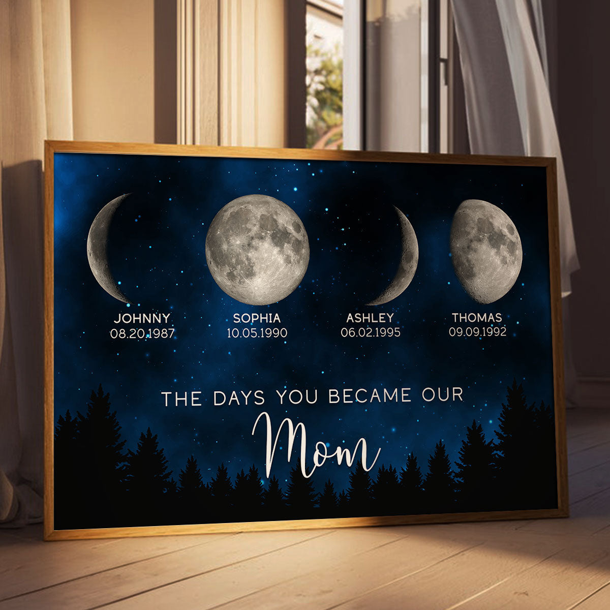 Galaxy Night Custom Birthday Moon Phase The Days You Became Our Mom Personalized Poster, Heartfelt 2025 Mother's Day Gift For Mom