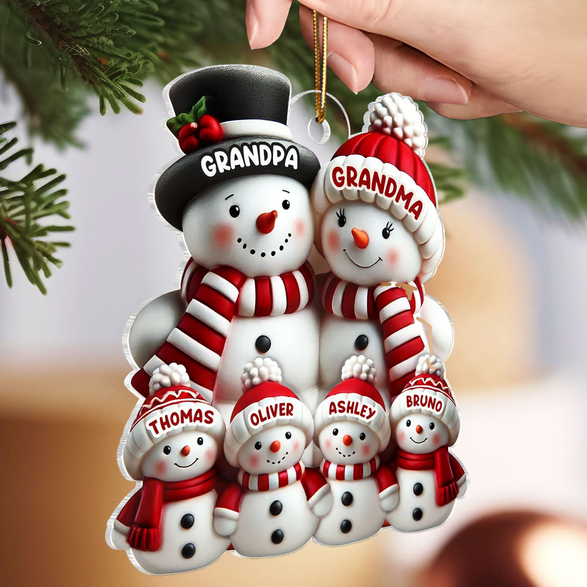 3D Effect Cute Snowman Family Christmas Decor Personalized Acrylic Ornament