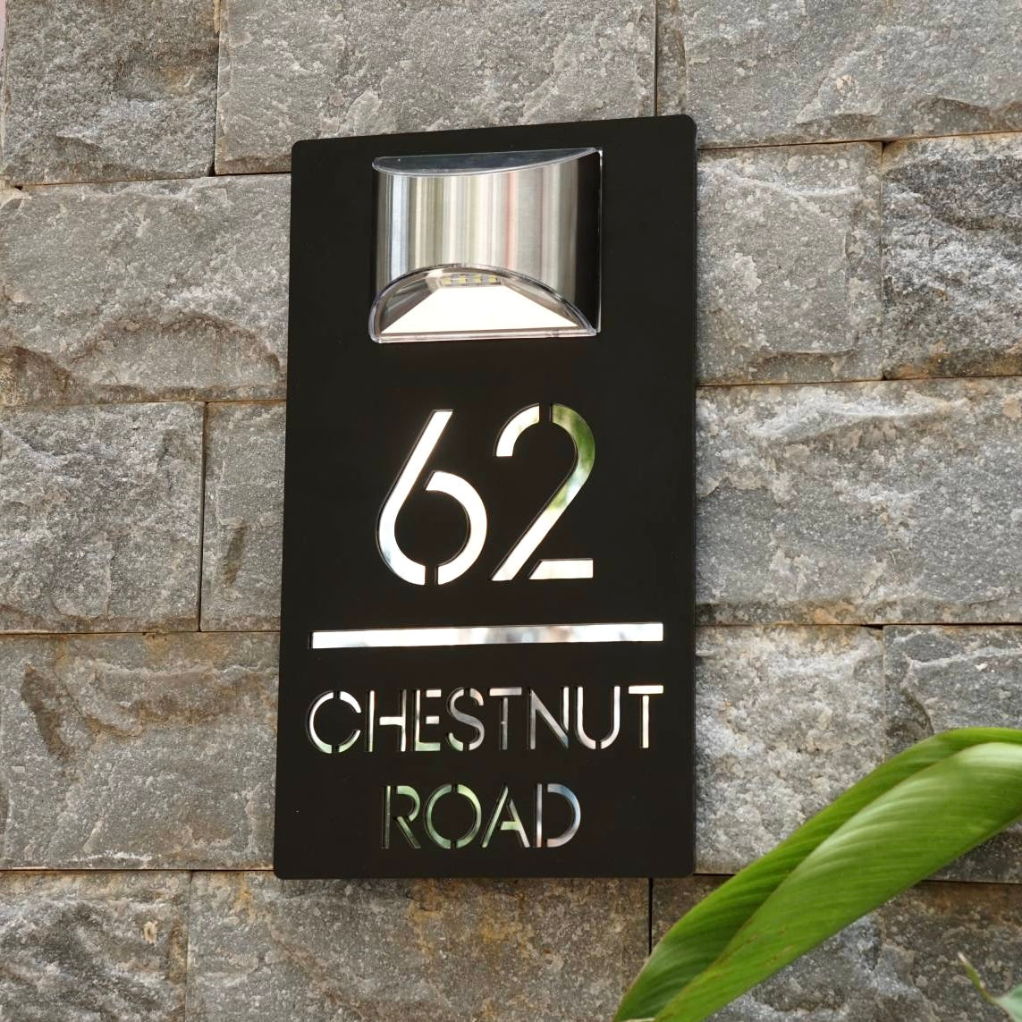 Modern Personalized House Number Address Sign With Waterproof Solar Powered LED Light