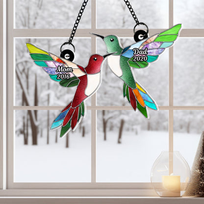 Stained Glass Hummingbirds Memorial Personalized Suncatcher