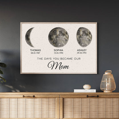 The Day You Became Mom Custom Birth Moon Phase Golden Dust Personalized Poster, Heartfelt 2025 Mother's Day Gift For Mom