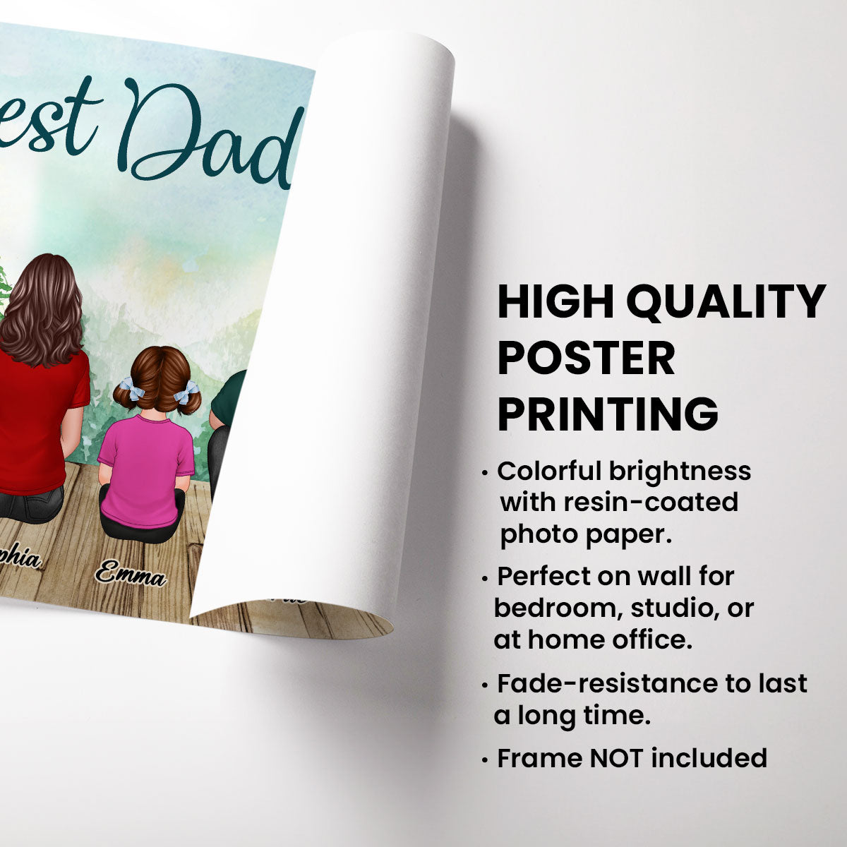 Retro Family Dad And Kids Back View Sitting Forest Personalized Poster, Perfect Gift For Family, For Husband, Wife, Dad, Mom