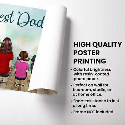 Retro Family Dad And Kids Back View Sitting Forest Personalized Poster, Perfect Gift For Family, For Husband, Wife, Dad, Mom