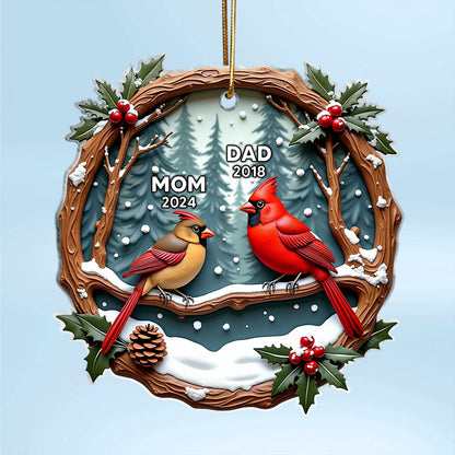 3D Effect Cardinals Dad Mom Memorial Berry Branch Christmas Personalized Acrylic Ornament, Sympathy Gift, Remembrance Gift