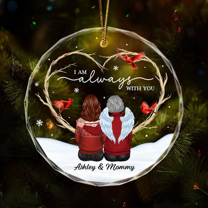 Cardinals Heart Branch Memorial Personalized Glass Ornament, Sympathy Keepsake