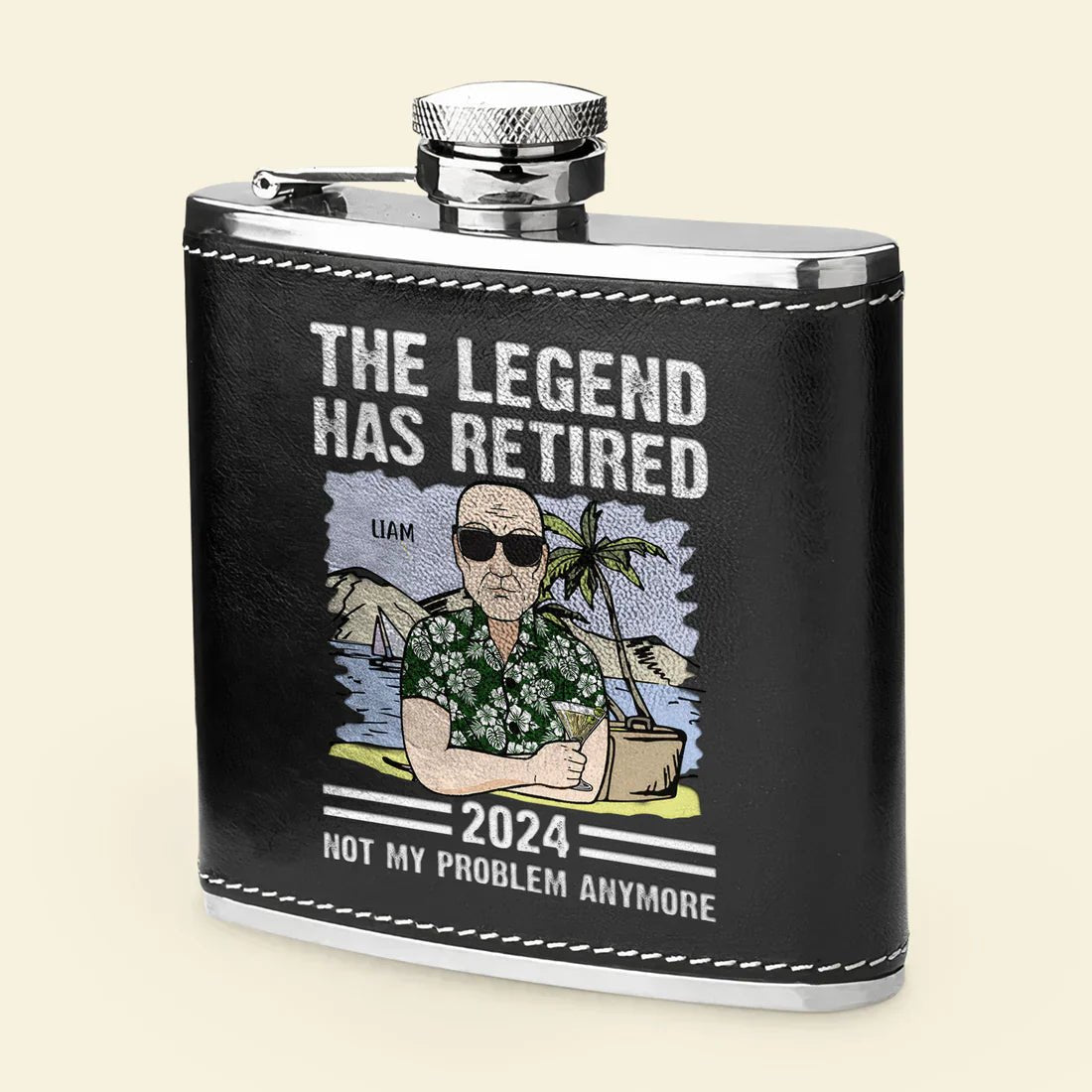 Retirement - The Legend Has Retired - Personalized Leather Flask - The Next Custom Gift