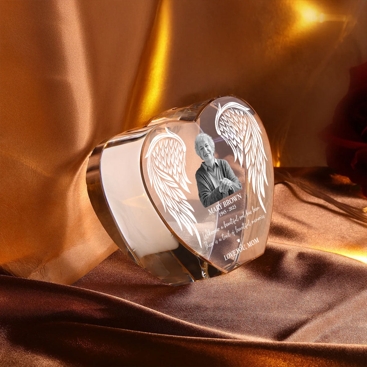 Personalized Picture Frame Memorial Gift Premium Heart LED, Heartfelt Table Decoration for Loss of Loved One