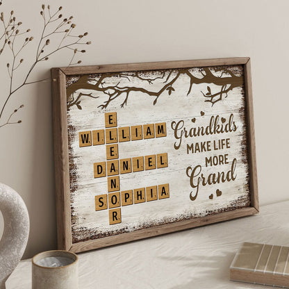 Grandkids Make Life More Grand Crossword Puzzle Art Personalized Poster, Gift for Grandma