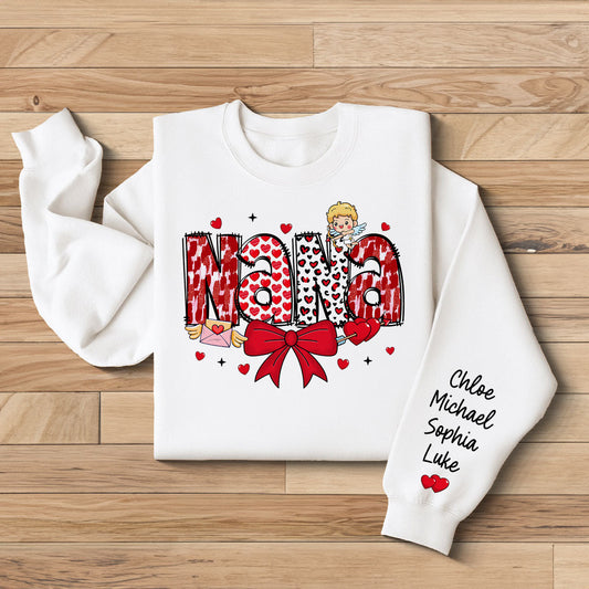 Grandma Valentine Personalized Sleeve Printed Sweatshirt, Valentine's Day Gift For Grandma