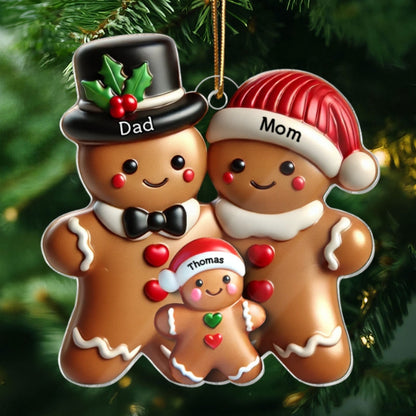 Gingerbread Family Polished Finish 3D Effect Personalized Acrylic Ornament