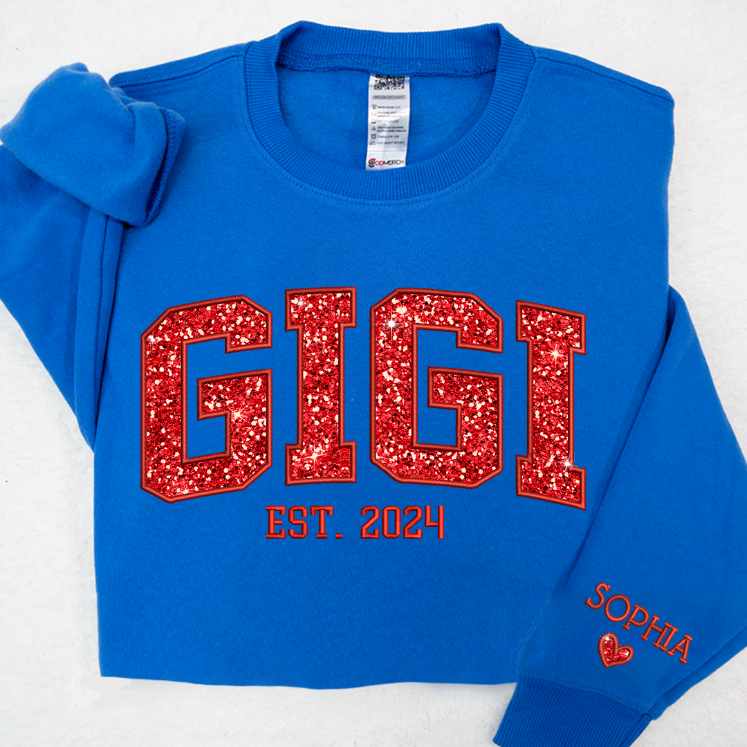 Gigi Glitter Red Embroidered And GrandKids Sweatshirt