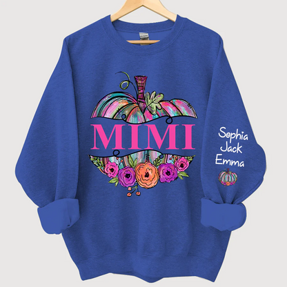 Personalized Mimi Painted Pumpkin And Grandkids Autumn Sweatshirt