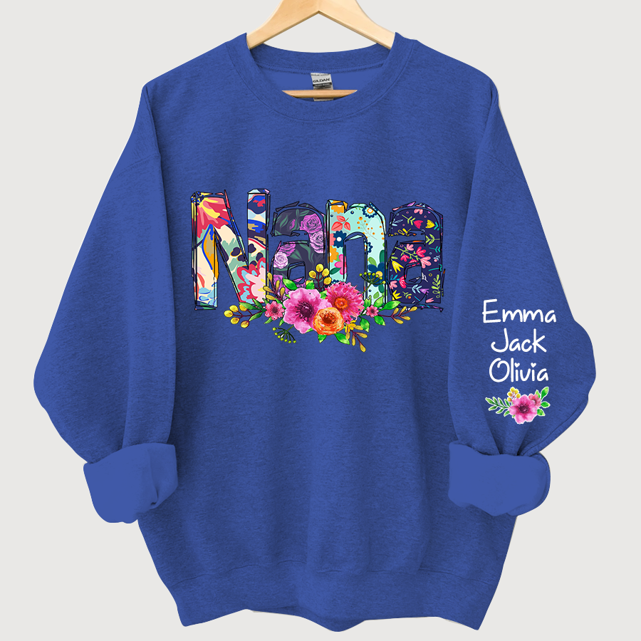 Nana, Grandma Foral And Grandkids Sweatshirt